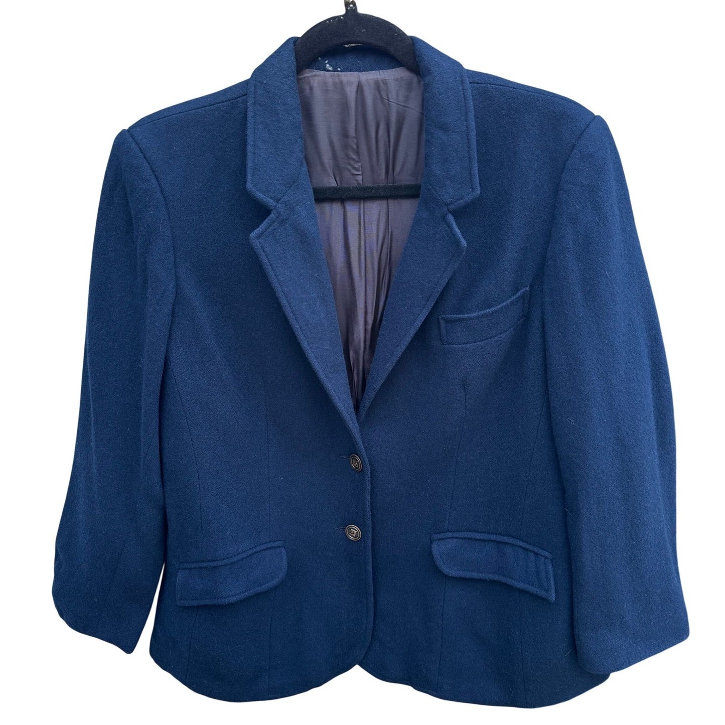 Harris & Frank Vintage70s Navy Blue 100% Pure Wool Skirt Suit Set Womens 13/14