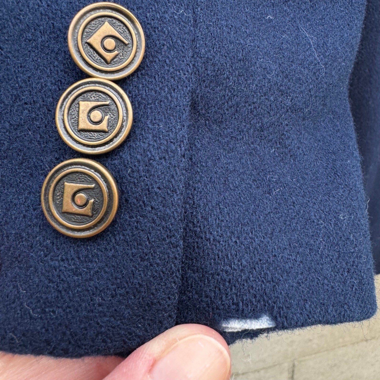 Harris & Frank Vintage70s Navy Blue 100% Pure Wool Skirt Suit Set Womens 13/14