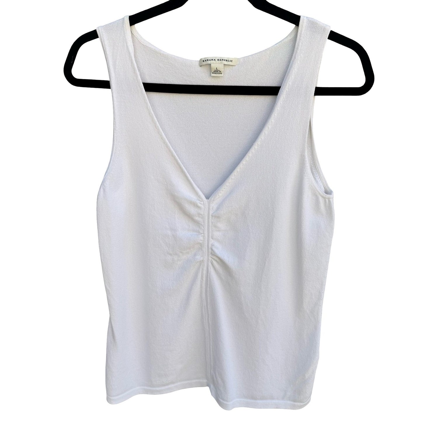 Banana Republic Womens White V-Neck Ruched Knit Tank Top Large 239440-01 Summer