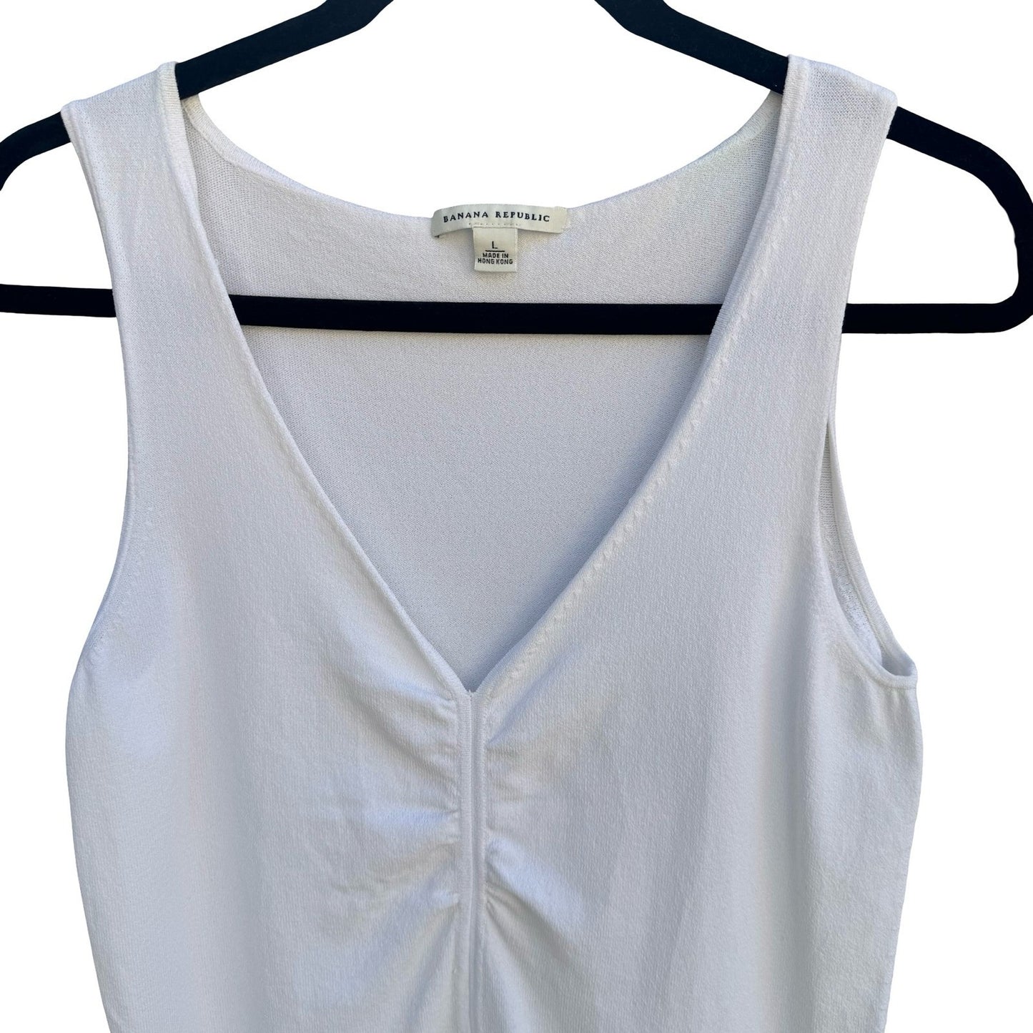 Banana Republic Womens White V-Neck Ruched Knit Tank Top Large 239440-01 Summer