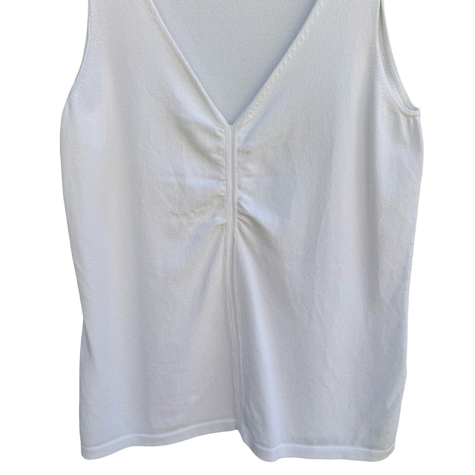 Banana Republic Womens White V-Neck Ruched Knit Tank Top Large 239440-01 Summer