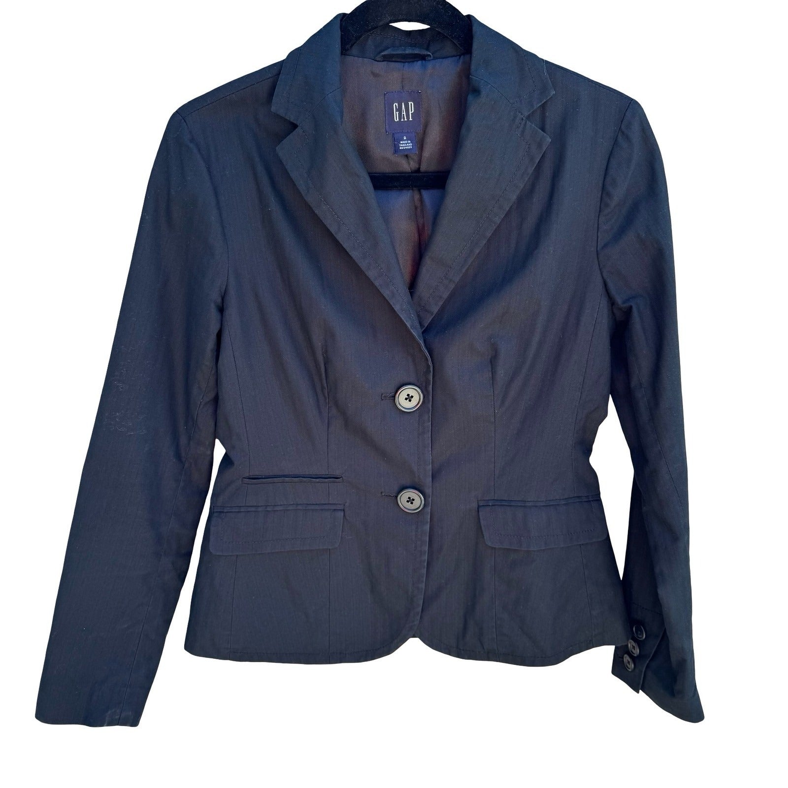Gap Vintage 90s Cotton Linen Preppy Blazer Jacket Black Tailored Office Womens 2