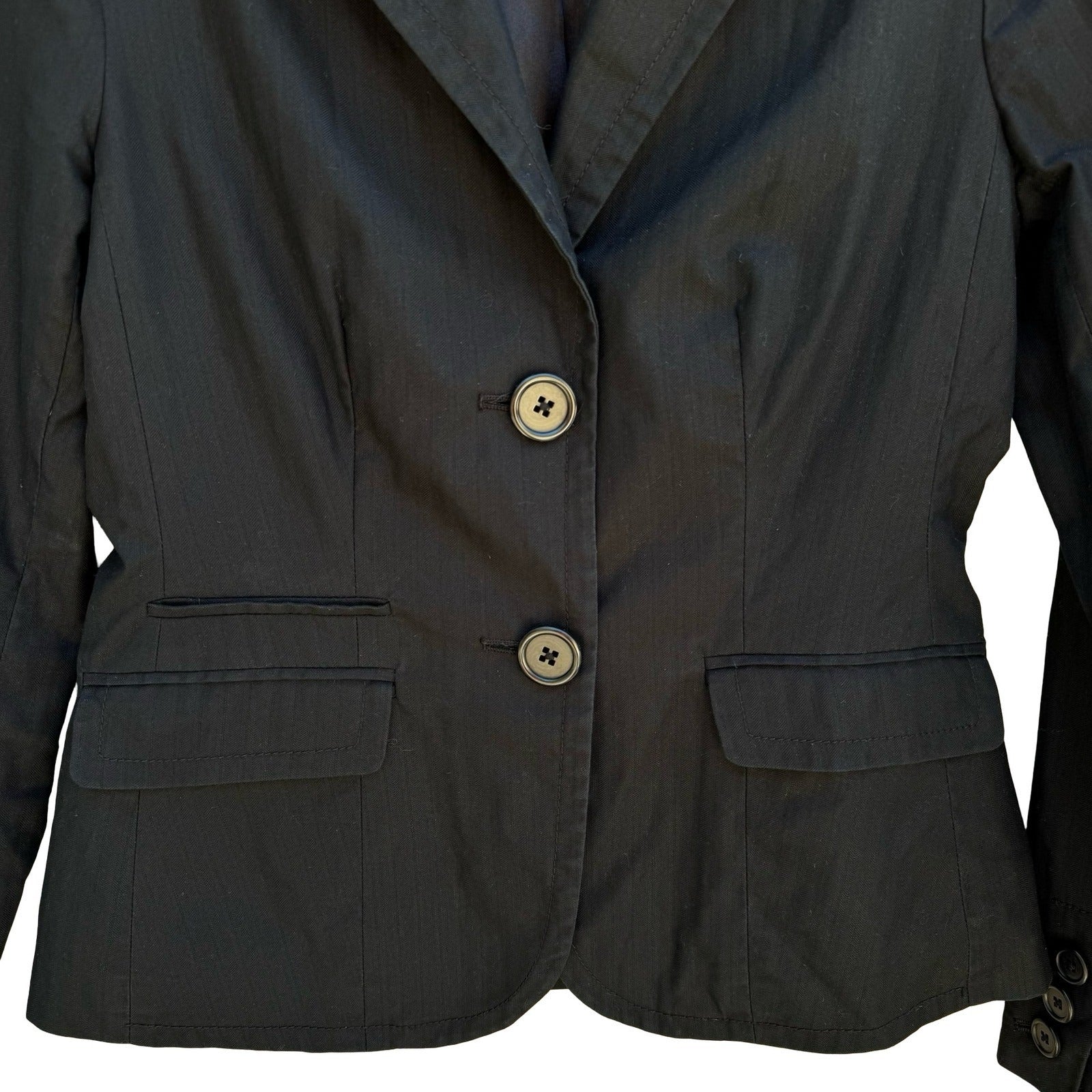 Gap Vintage 90s Cotton Linen Preppy Blazer Jacket Black Tailored Office Womens 2