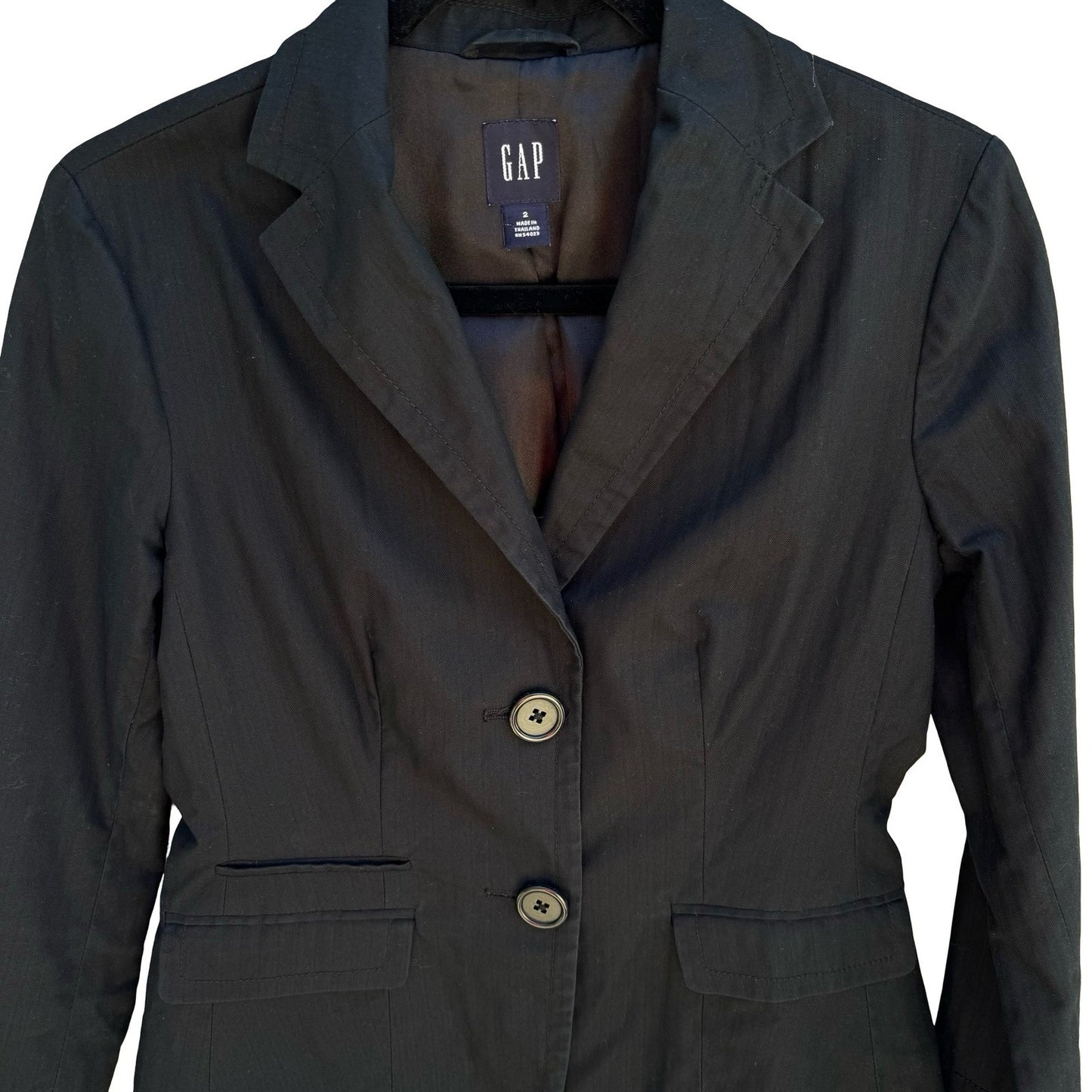 Gap Vintage 90s Cotton Linen Preppy Blazer Jacket Black Tailored Office Womens 2