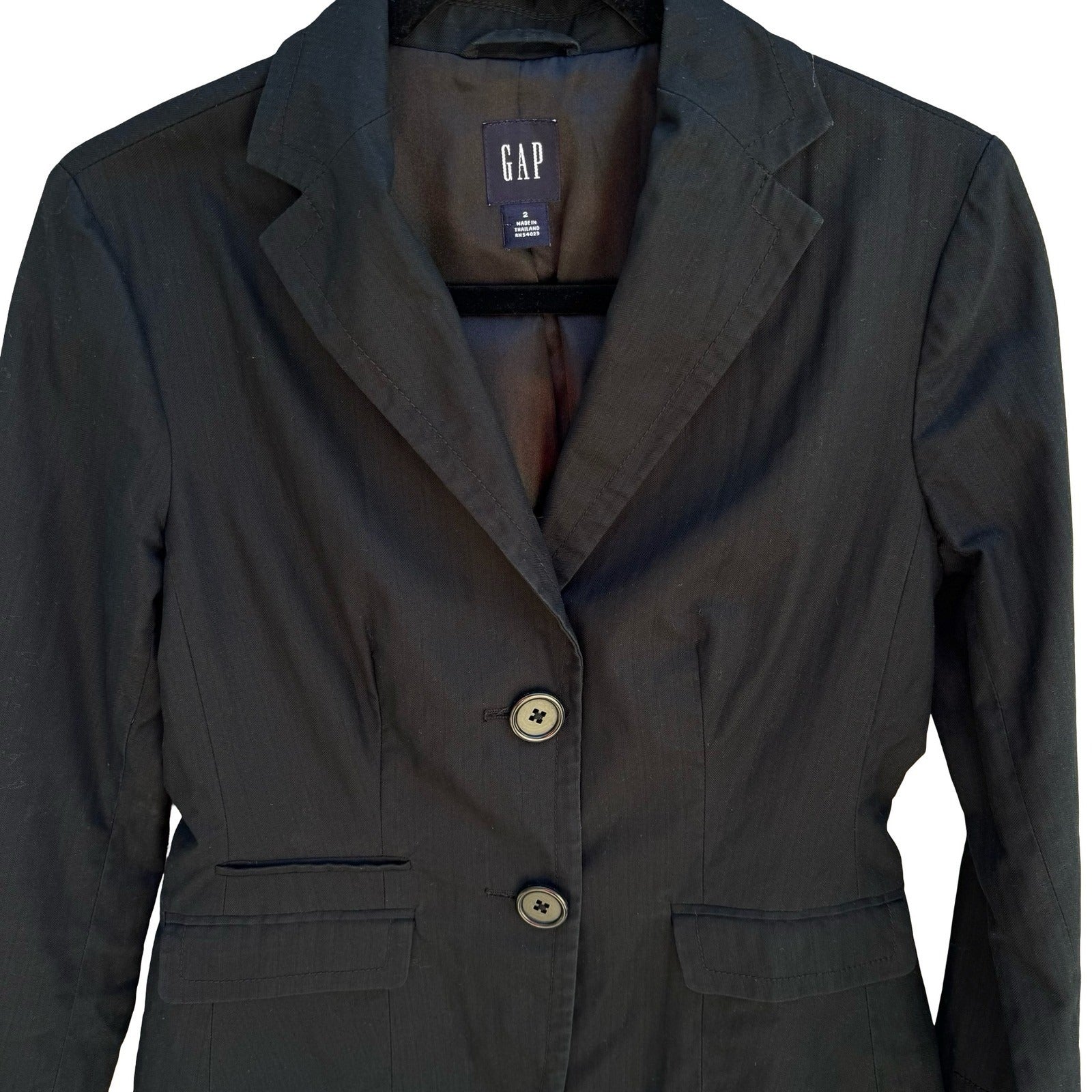 Gap Vintage 90s Cotton Linen Preppy Blazer Jacket Black Tailored Office Womens 2