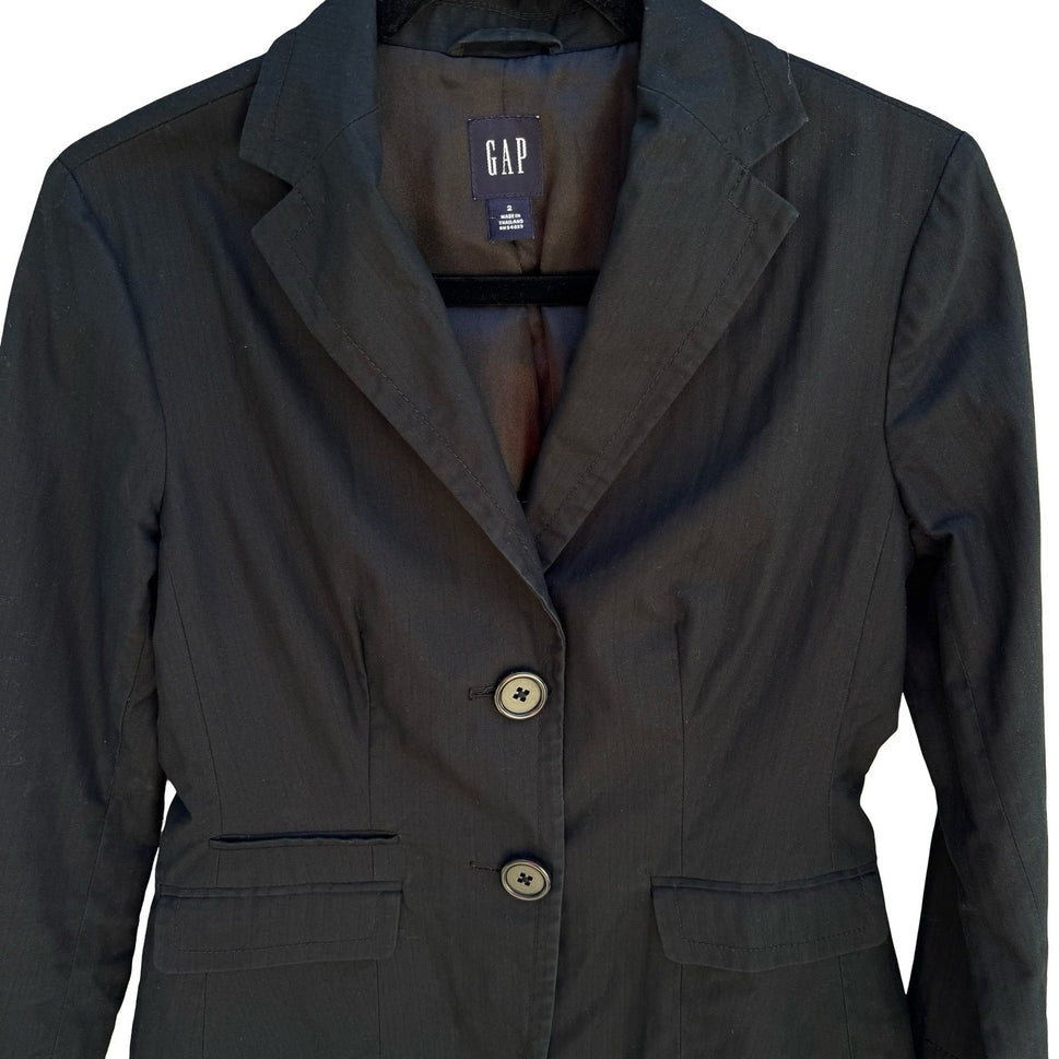 Gap Vintage 90s Cotton Linen Preppy Blazer Jacket Black Tailored Office Womens 2