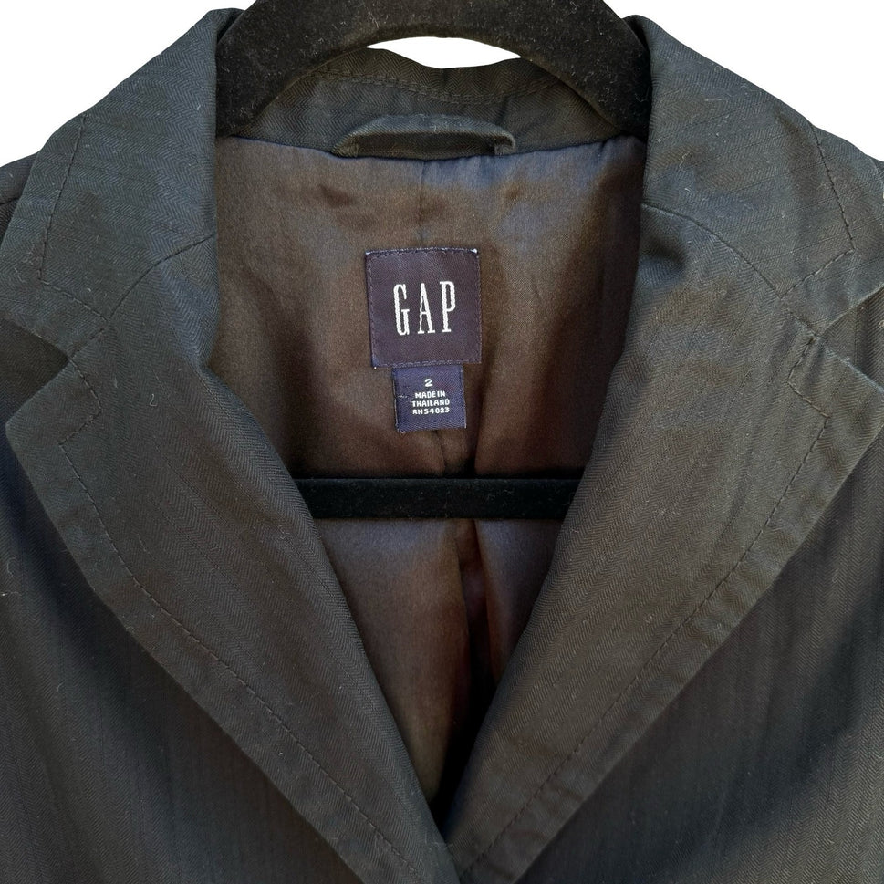 Gap Vintage 90s Cotton Linen Preppy Blazer Jacket Black Tailored Office Womens 2