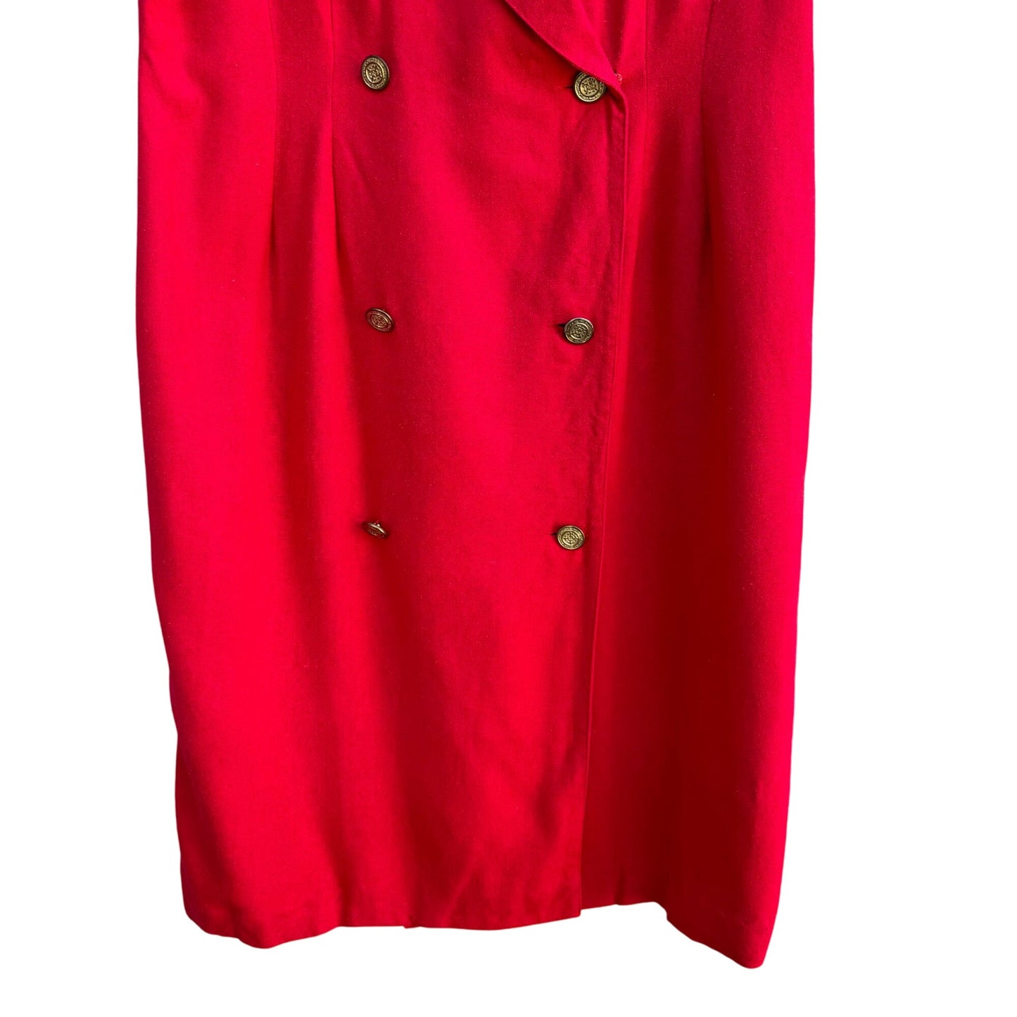 Susan Bennett Vintage Red Double-Breasted Short Sleeves Pleated Collar Dress 14