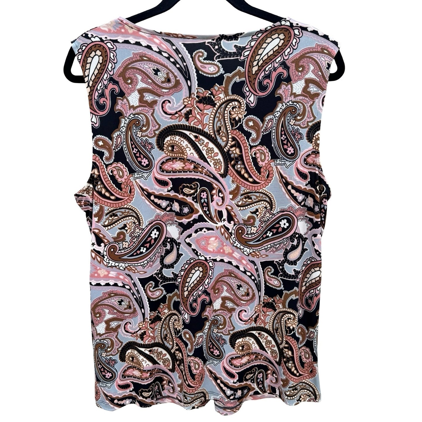 Kasper Womens Paisley Psychedelic Sleeveless Knit Top Pink Pleated Neck Mod Chic