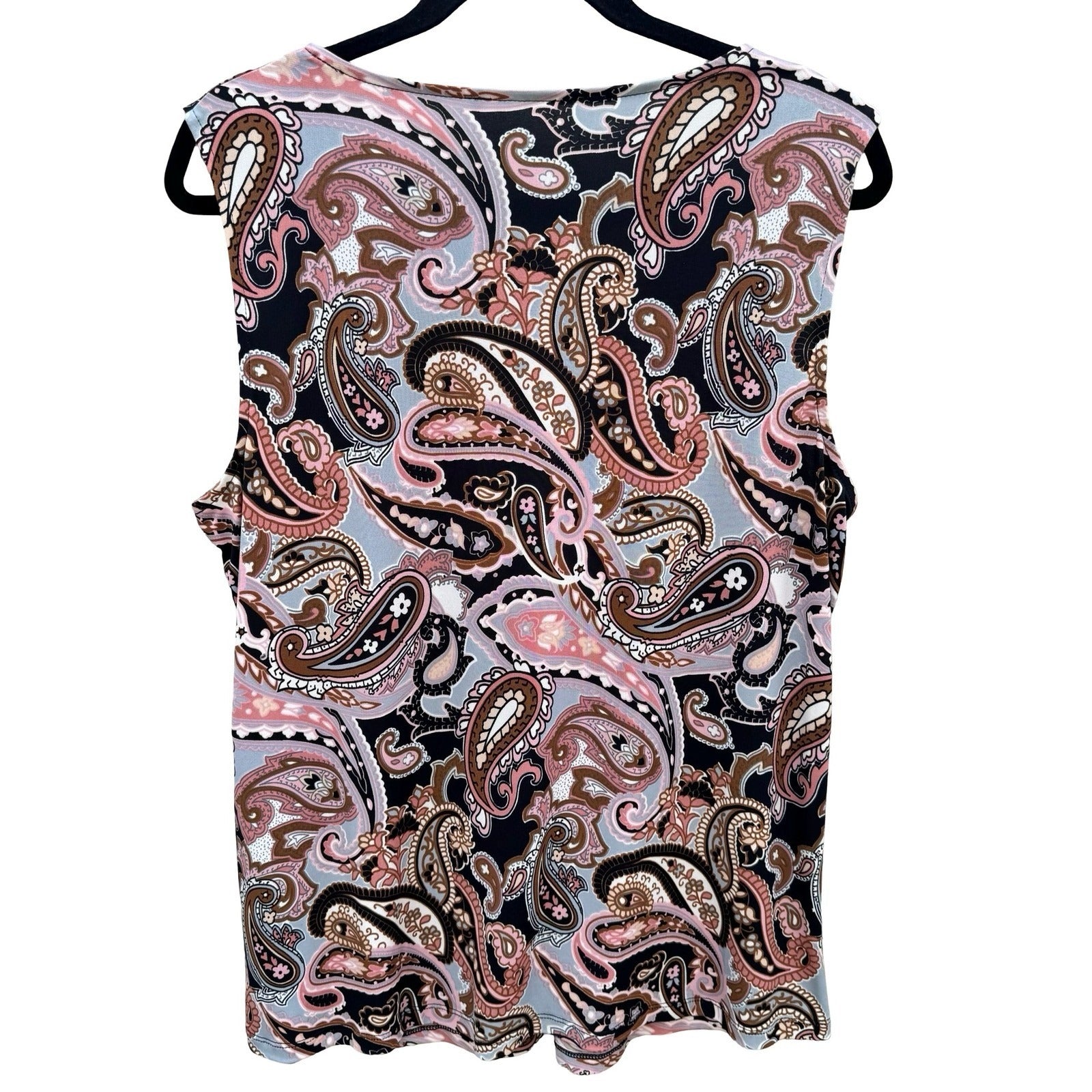 Kasper Womens Paisley Psychedelic Sleeveless Knit Top Pink Pleated Neck Mod Chic