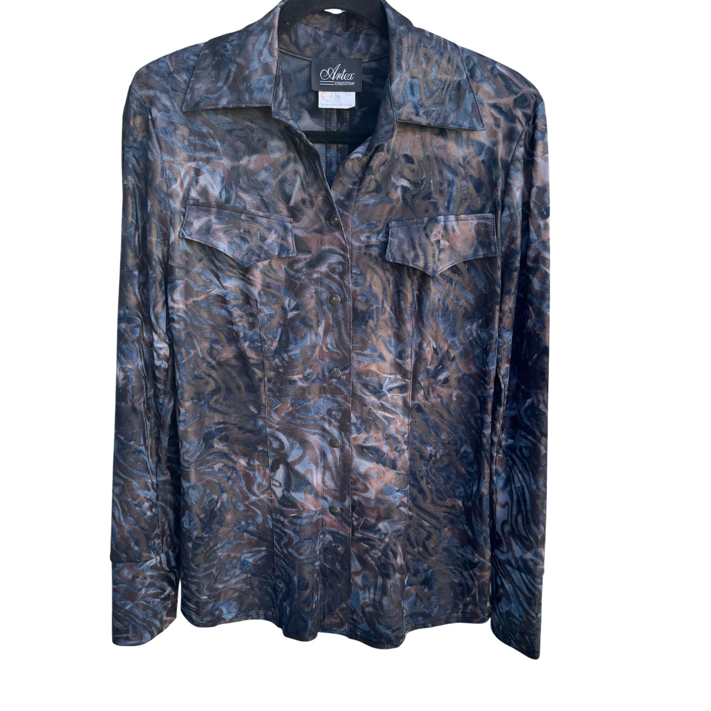 Artex Collection Snap Button Long Sleeve Multicolor Abstract Pattern Shirt Med