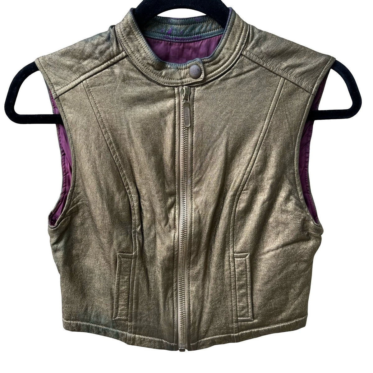 Karen Millen Y2K Cyberpunk Glam Rock Metallic Gold Cropped Edgy Moto Biker Vest