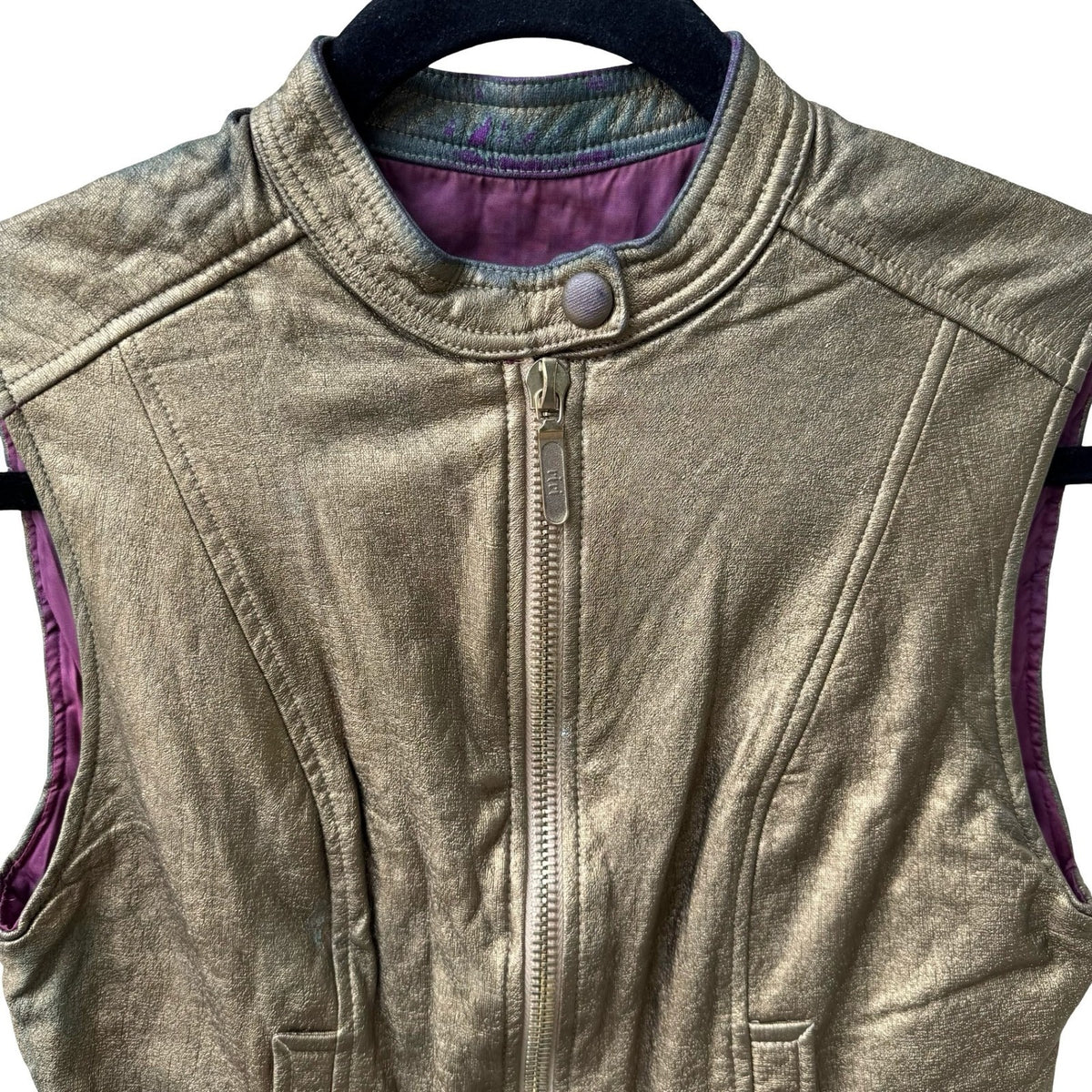 Karen Millen Y2K Cyberpunk Glam Rock Metallic Gold Cropped Edgy Moto Biker Vest