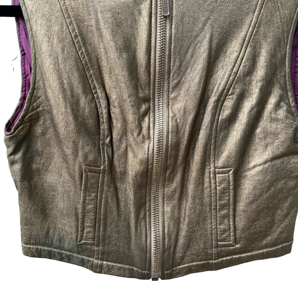 Karen Millen Y2K Cyberpunk Glam Rock Metallic Gold Cropped Edgy Moto Biker Vest