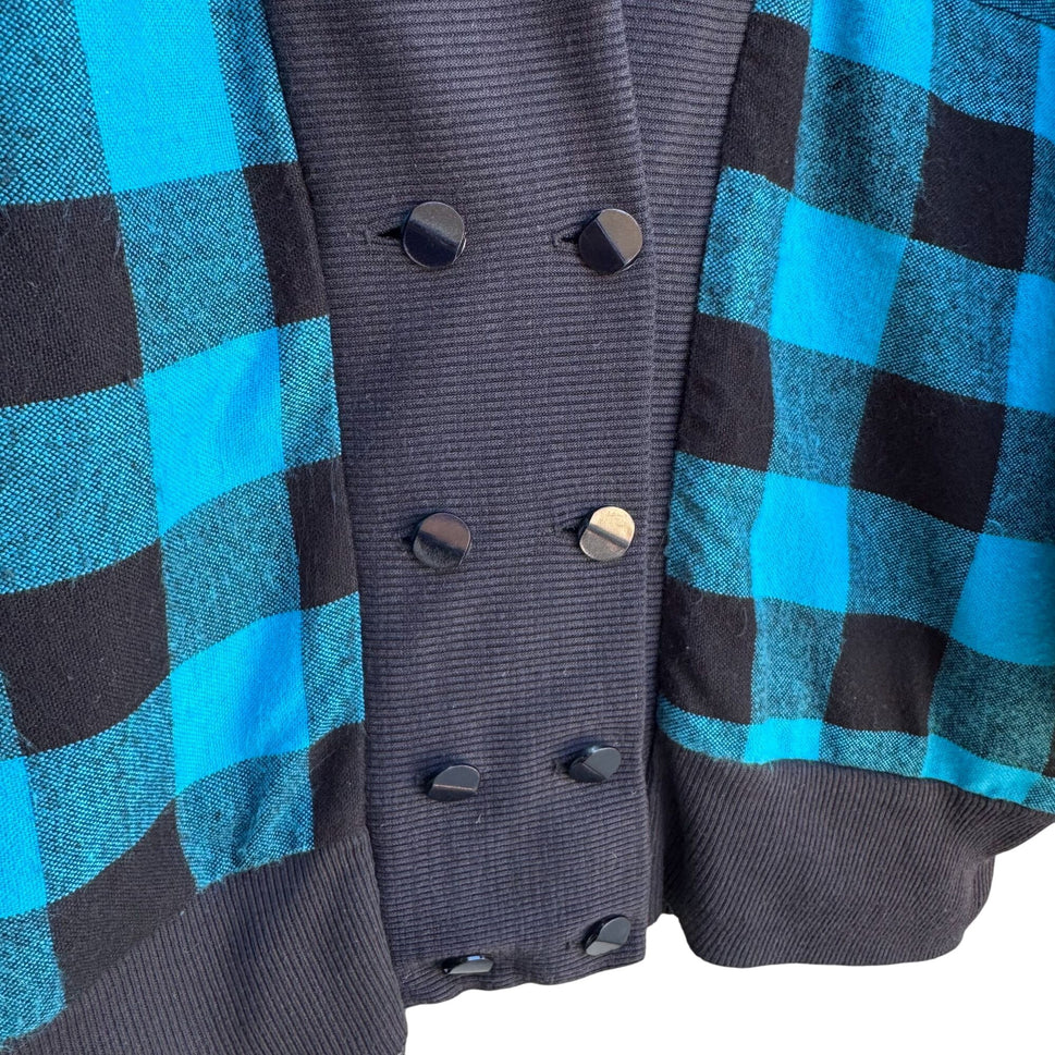 Face To Face Vintage Black Buffalo Plaid Batwing Double Breasted Cardigan Jacket