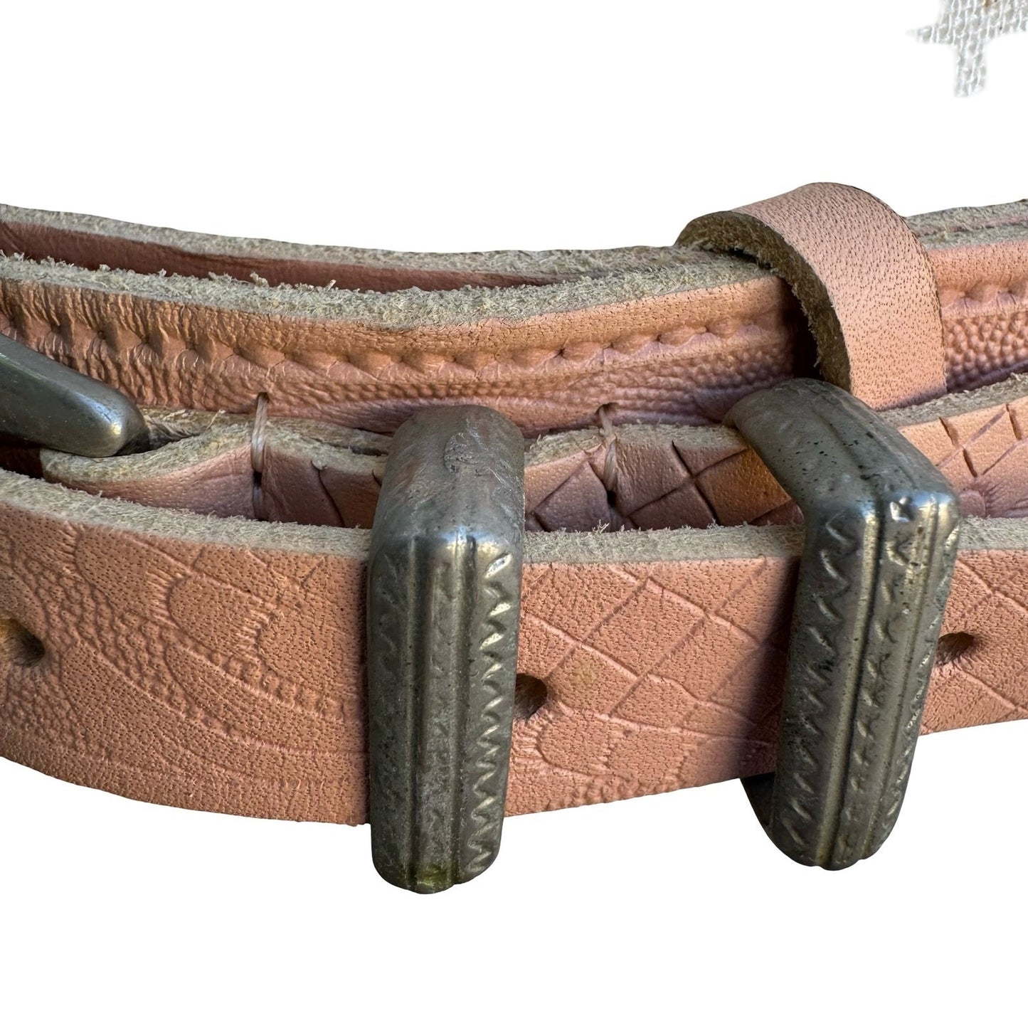 Vintage French Made Pink Tooled Leather Western Belt Silver Buckle 80 32 52567
