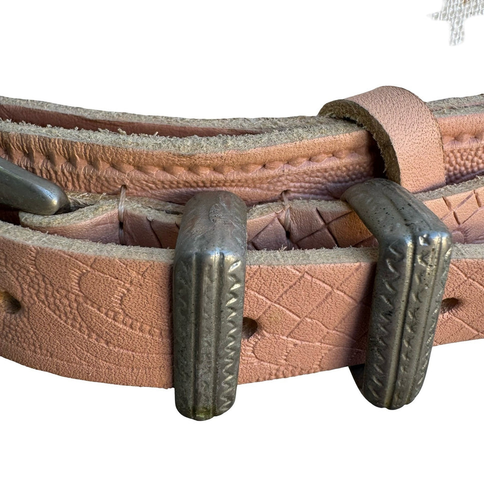 Vintage French Made Pink Tooled Leather Western Belt Silver Buckle 80 32 52567