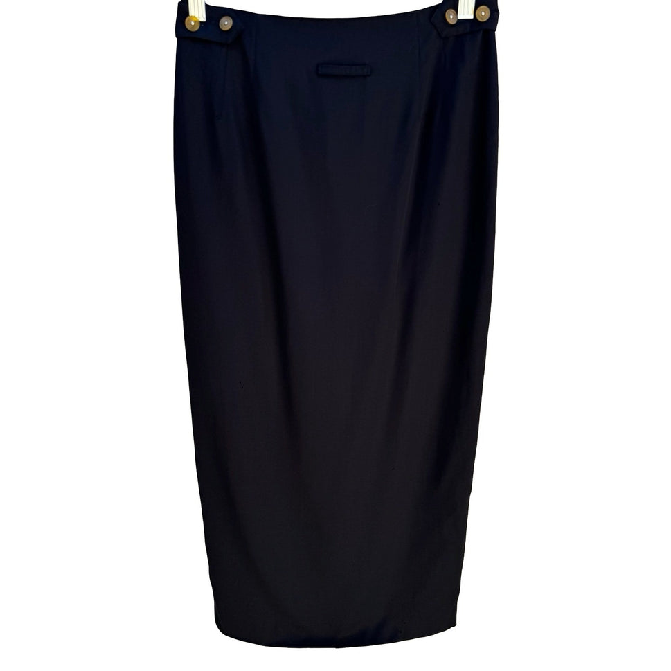 Jean Paul Gaultier Femme Vintage 90s Black Wool Wrap Midi Skirt Designer Archive