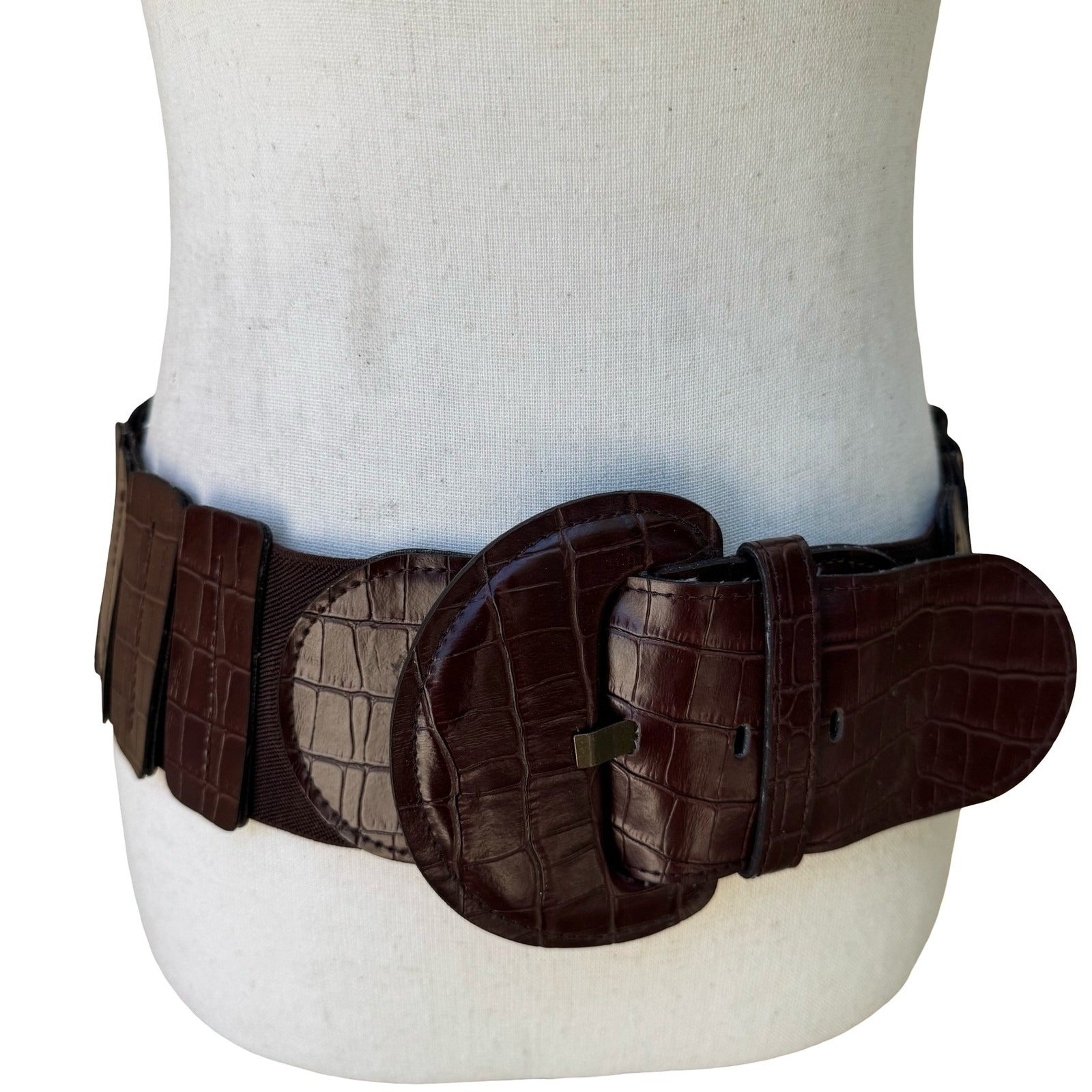 Bebe Vintage 90s Y2K Indie Sleaze Brown Crocodile Embossed Wide Cinch Belt M/L