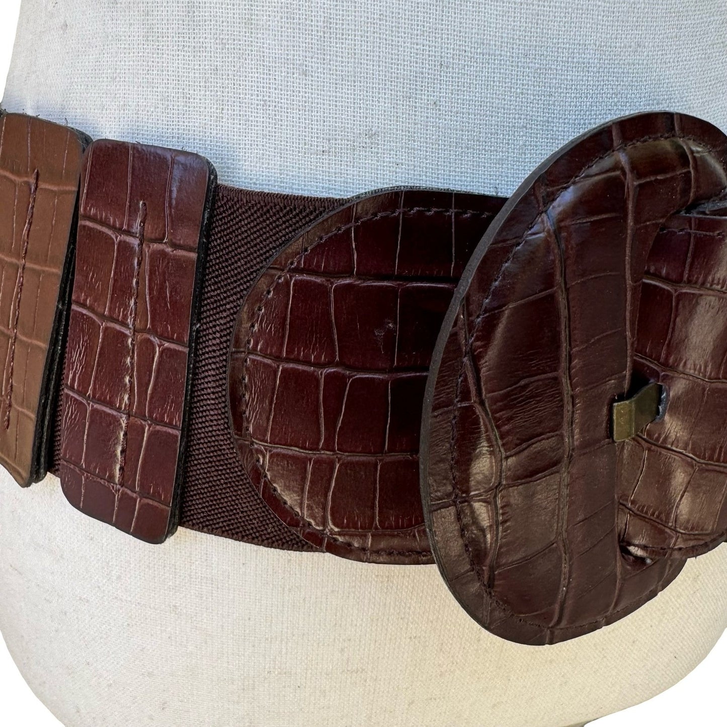 Bebe Vintage 90s Y2K Indie Sleaze Brown Crocodile Embossed Wide Cinch Belt M/L