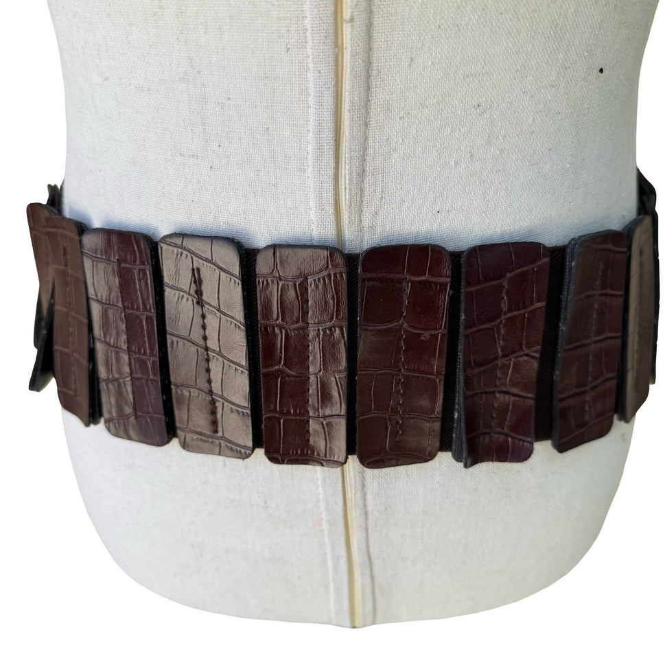 Bebe Vintage 90s Y2K Indie Sleaze Brown Crocodile Embossed Wide Cinch Belt M/L