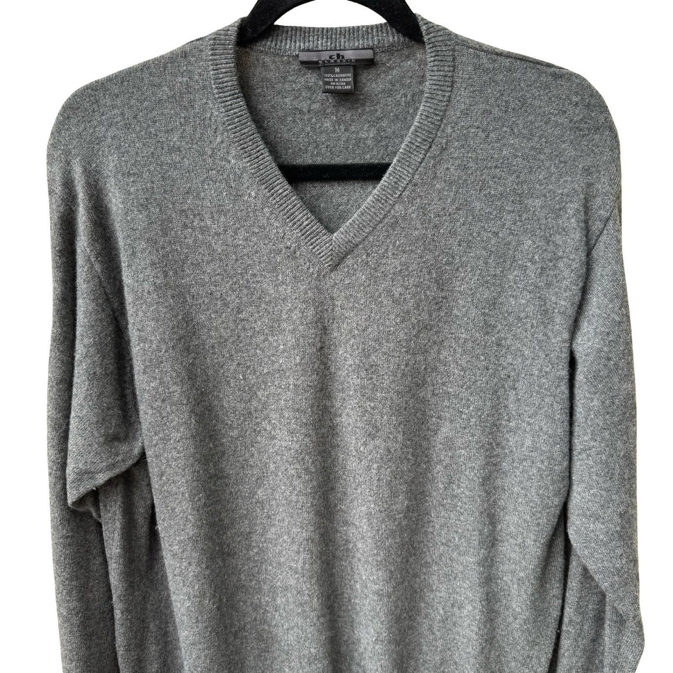 CH Classic 100% Cashmere Quiet Luxury Old Money Preppy Cozy Sweater Mens Gray M