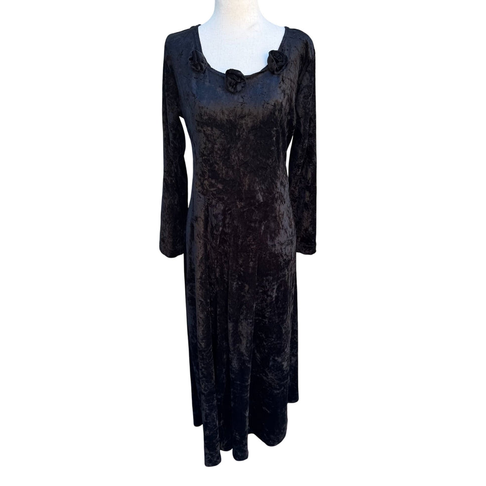 Caren Desiree CDC Vintage Womens Crushed Velvet Black Goth Whimsigoth Maxi Dress