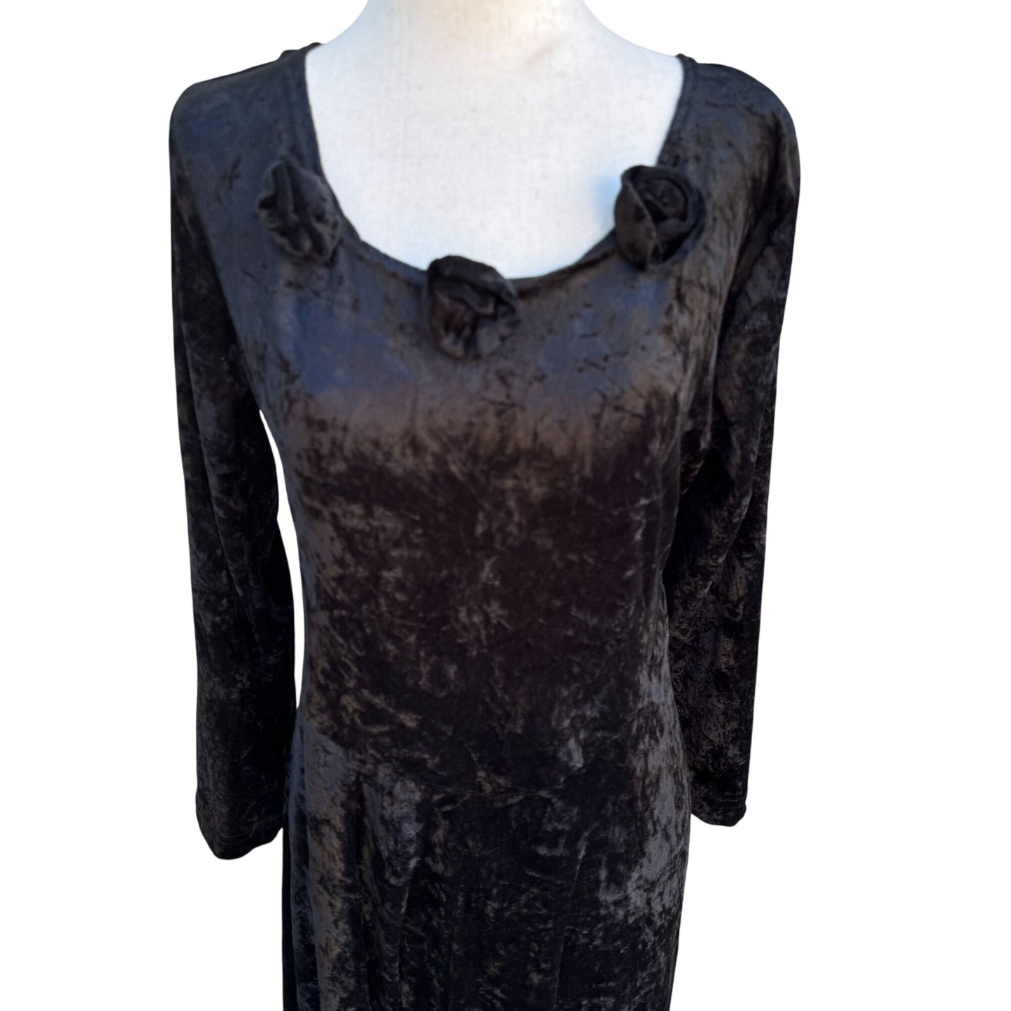 Caren Desiree CDC Vintage Womens Crushed Velvet Black Goth Whimsigoth Maxi Dress