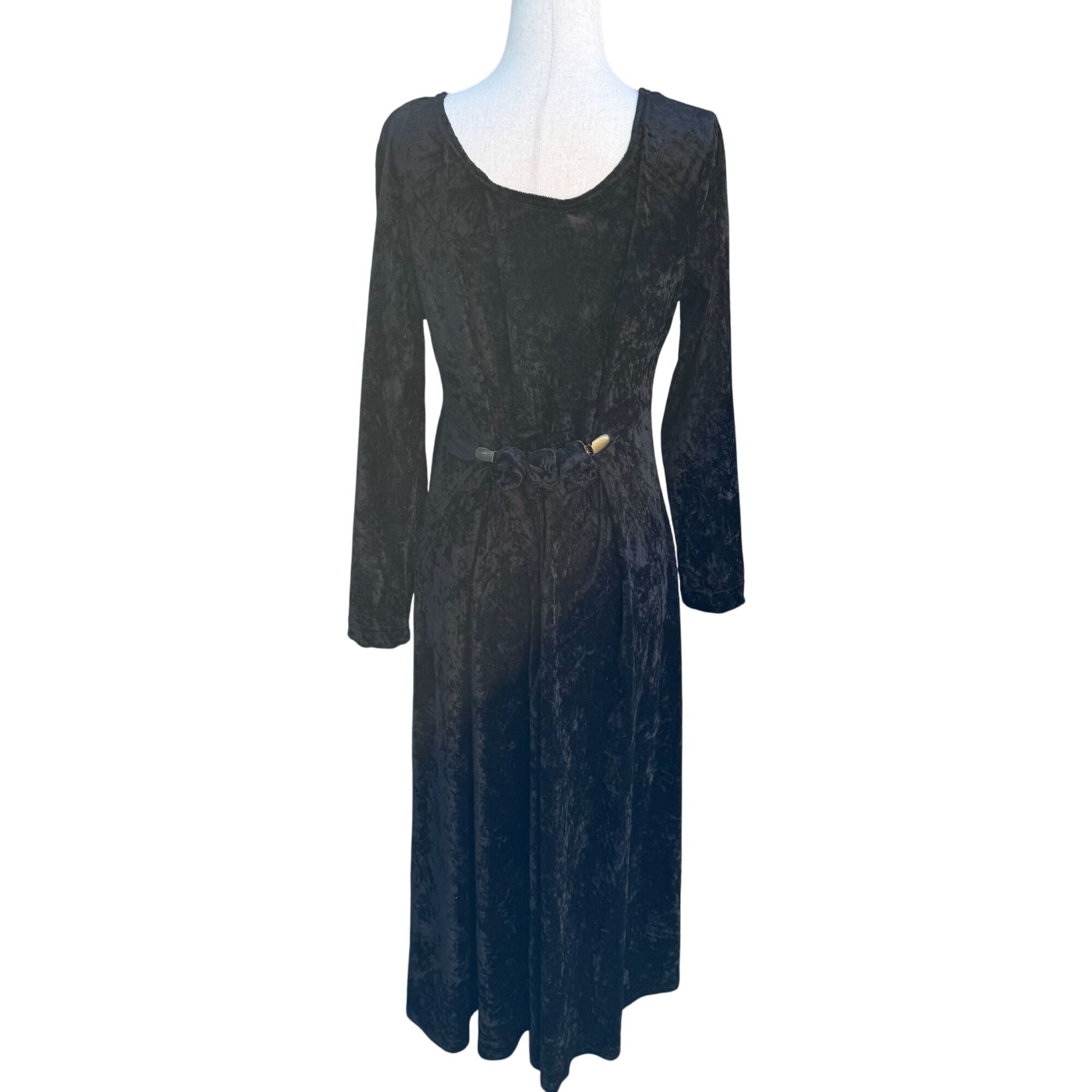 Caren Desiree CDC Vintage Womens Crushed Velvet Black Goth Whimsigoth Maxi Dress