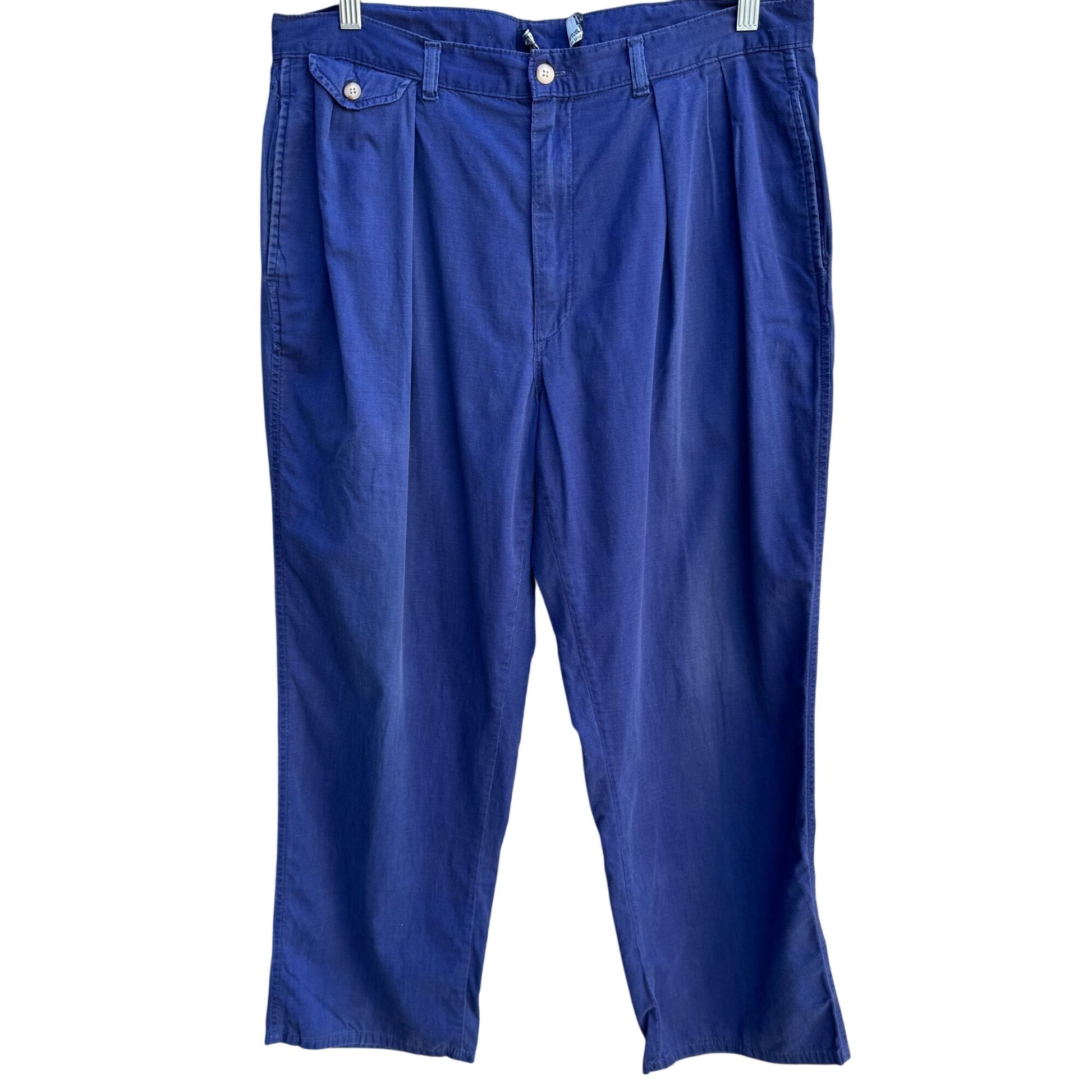 Polo By Ralph Lauren Vintage 80s Preppy Mens Blue Pleated Retro Chino Pants 35