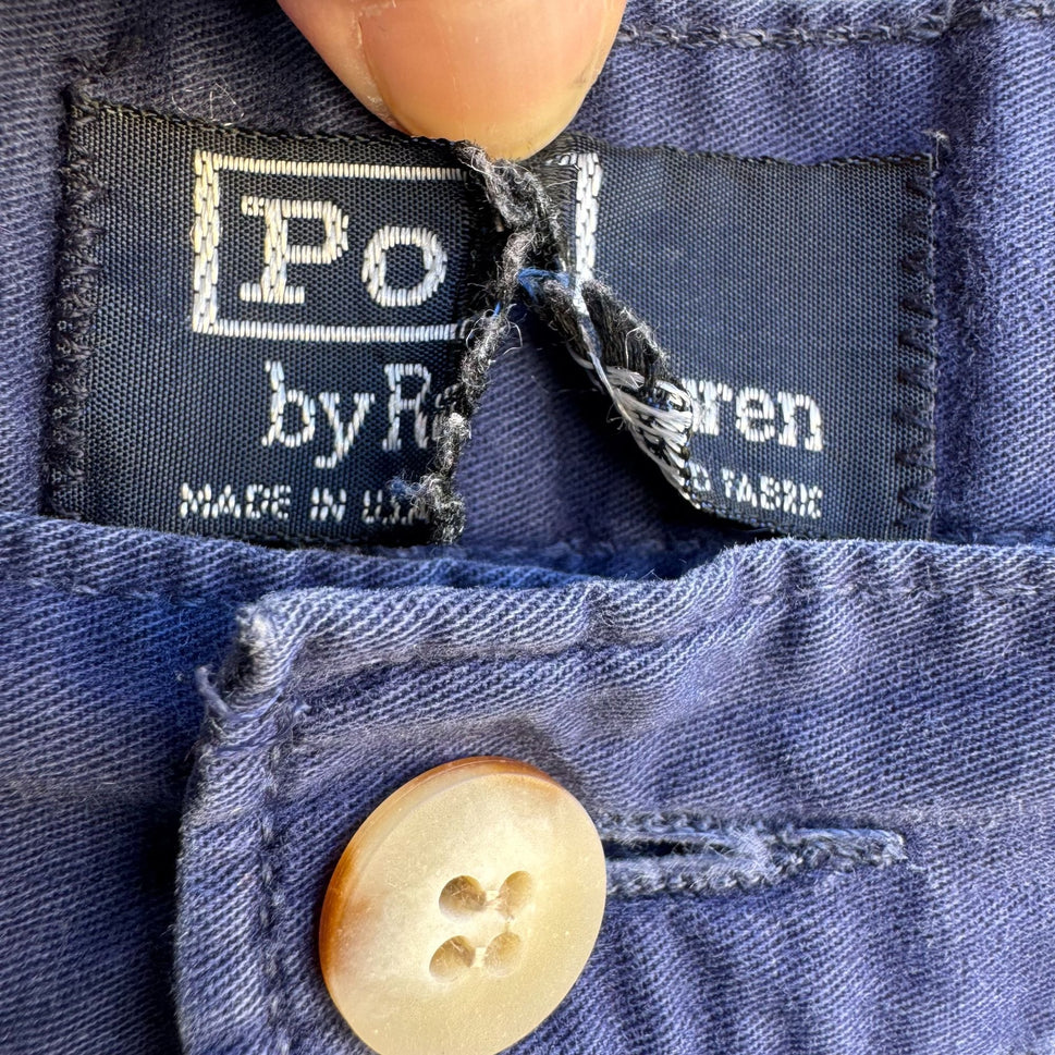 Polo By Ralph Lauren Vintage 80s Preppy Mens Blue Pleated Retro Chino Pants 35