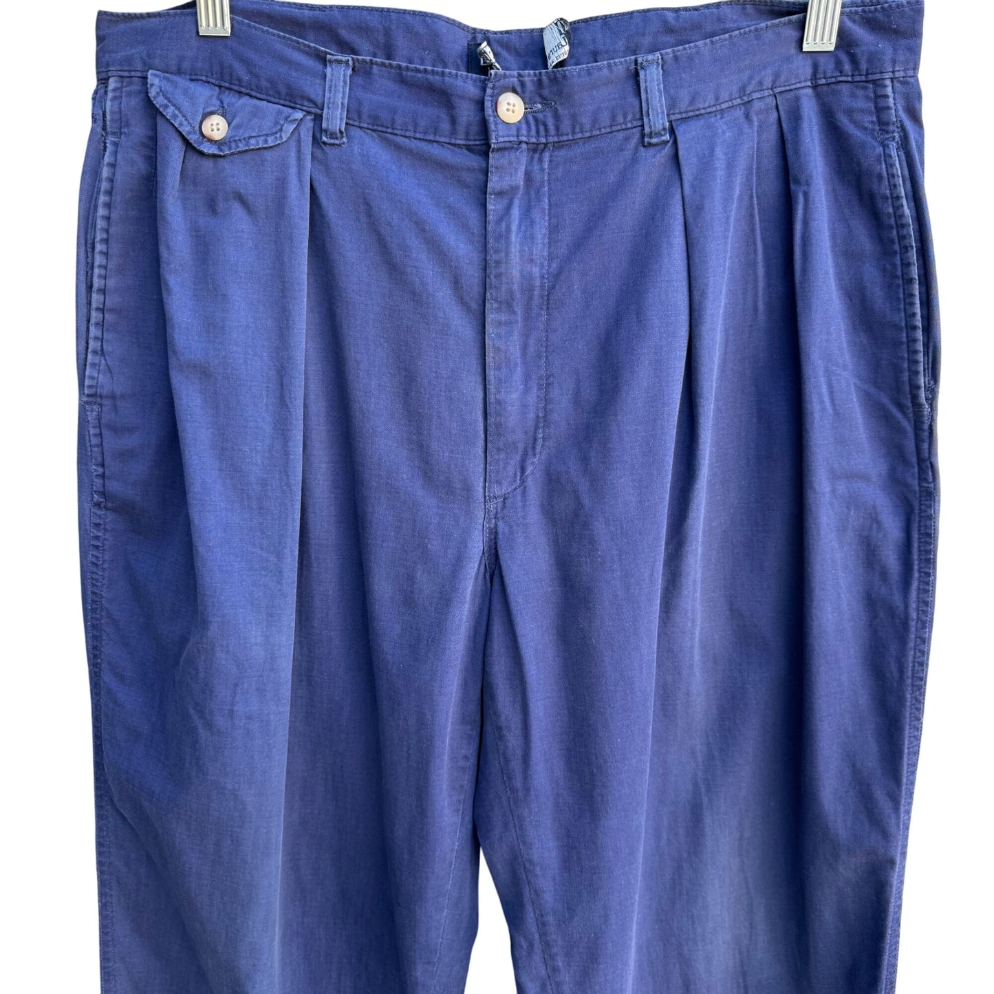 Polo By Ralph Lauren Vintage 80s Preppy Mens Blue Pleated Retro Chino Pants 35
