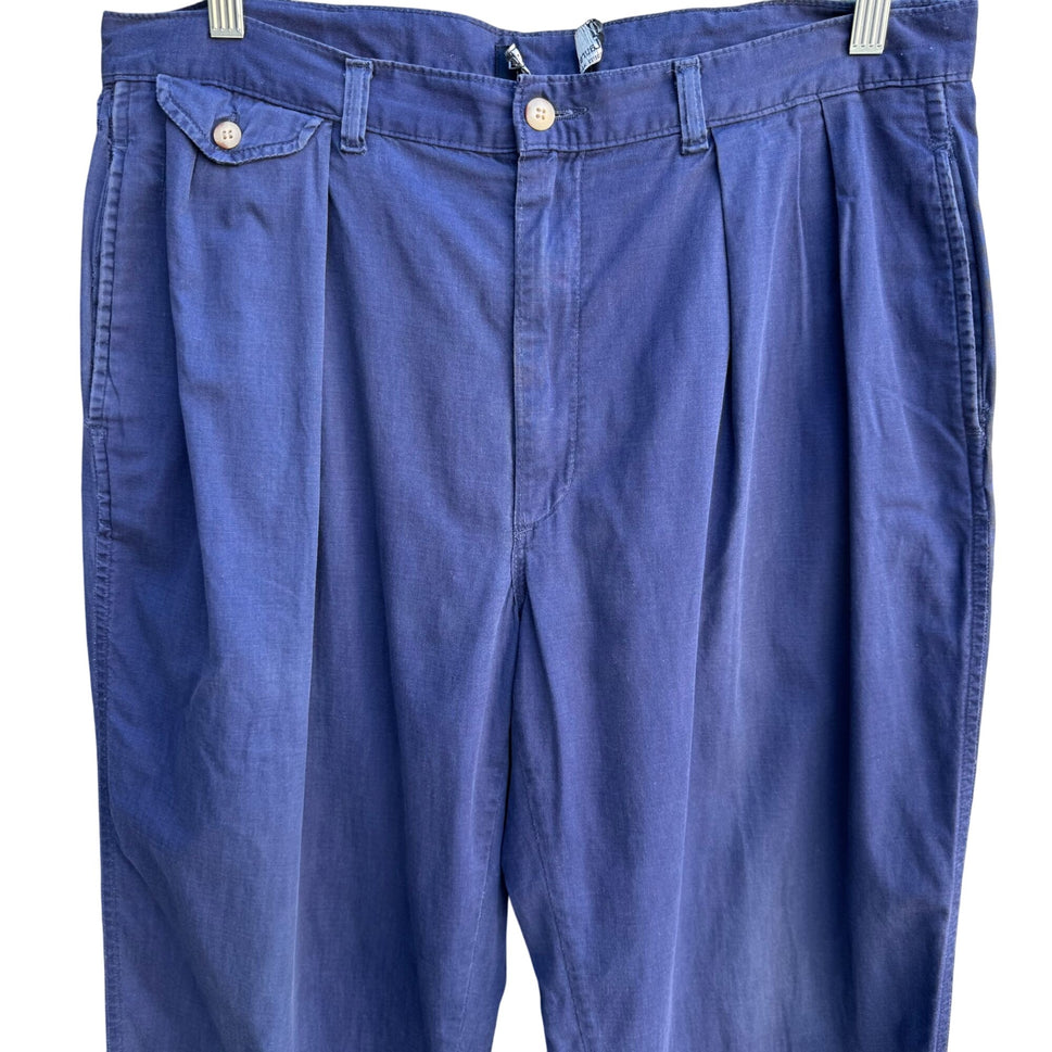 Polo By Ralph Lauren Vintage 80s Preppy Mens Blue Pleated Retro Chino Pants 35