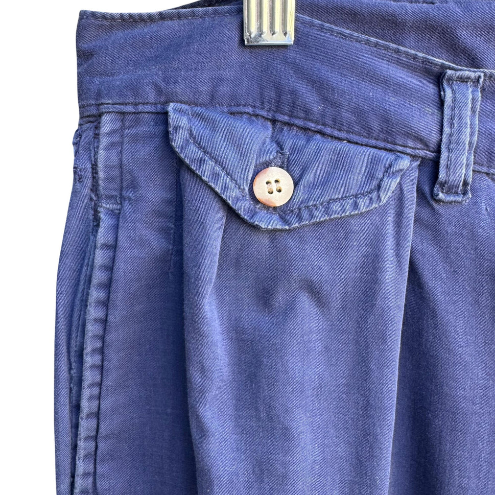 Polo By Ralph Lauren Vintage 80s Preppy Mens Blue Pleated Retro Chino Pants 35