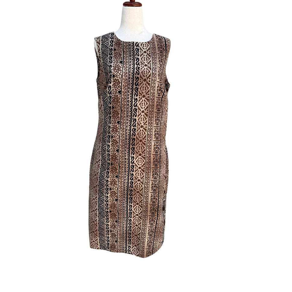 R&K Originals Vintage Sleeveless Brown Tribal Print Button Down Shift Dress 10