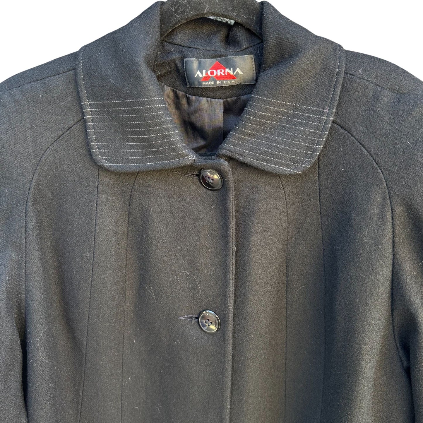 Alorna Vintage 80s 80s Womens Wool Stitched Black Coat Overcoat Minimalist Preppy