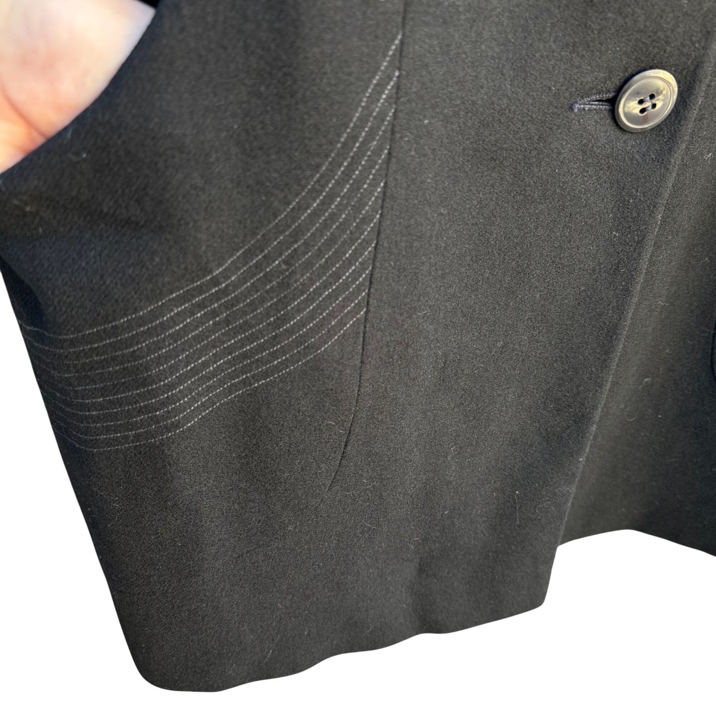 Alorna Vintage 80s 80s Womens Wool Stitched Black Coat Overcoat Minimalist Preppy