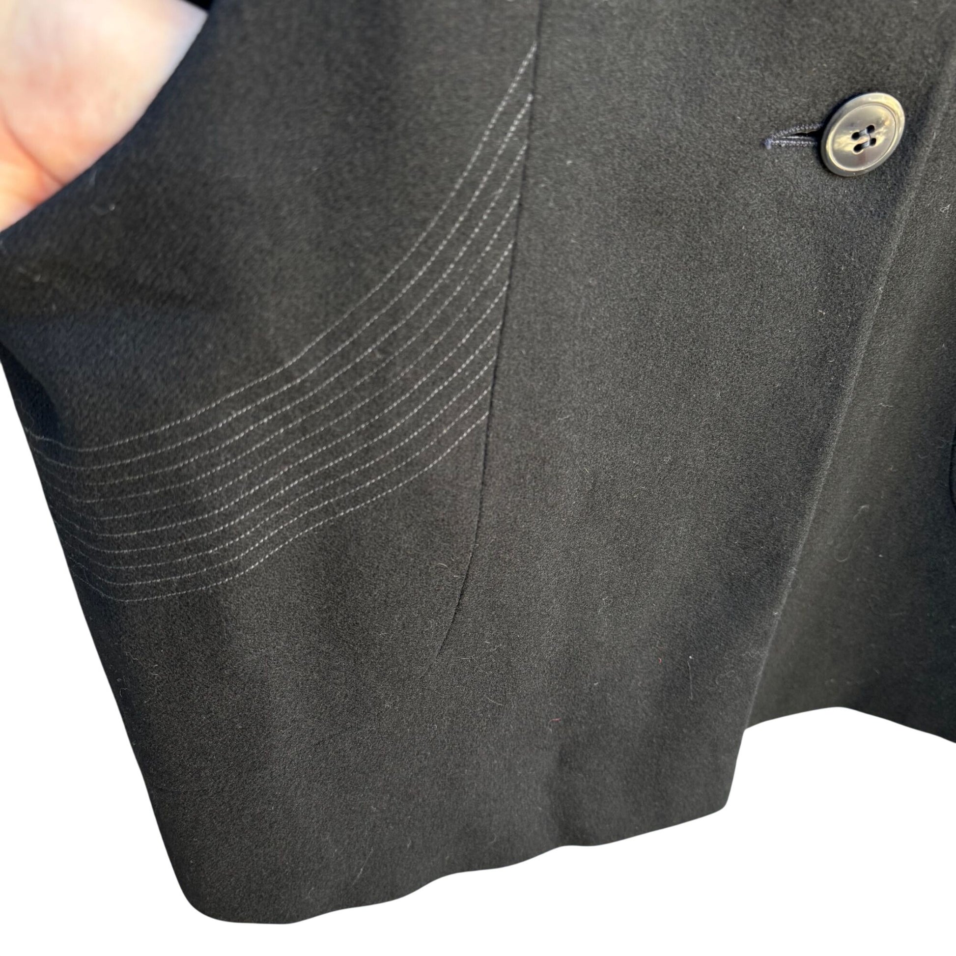 Alorna Vintage 80s 80s Womens Wool Stitched Black Coat Overcoat Minimalist Preppy