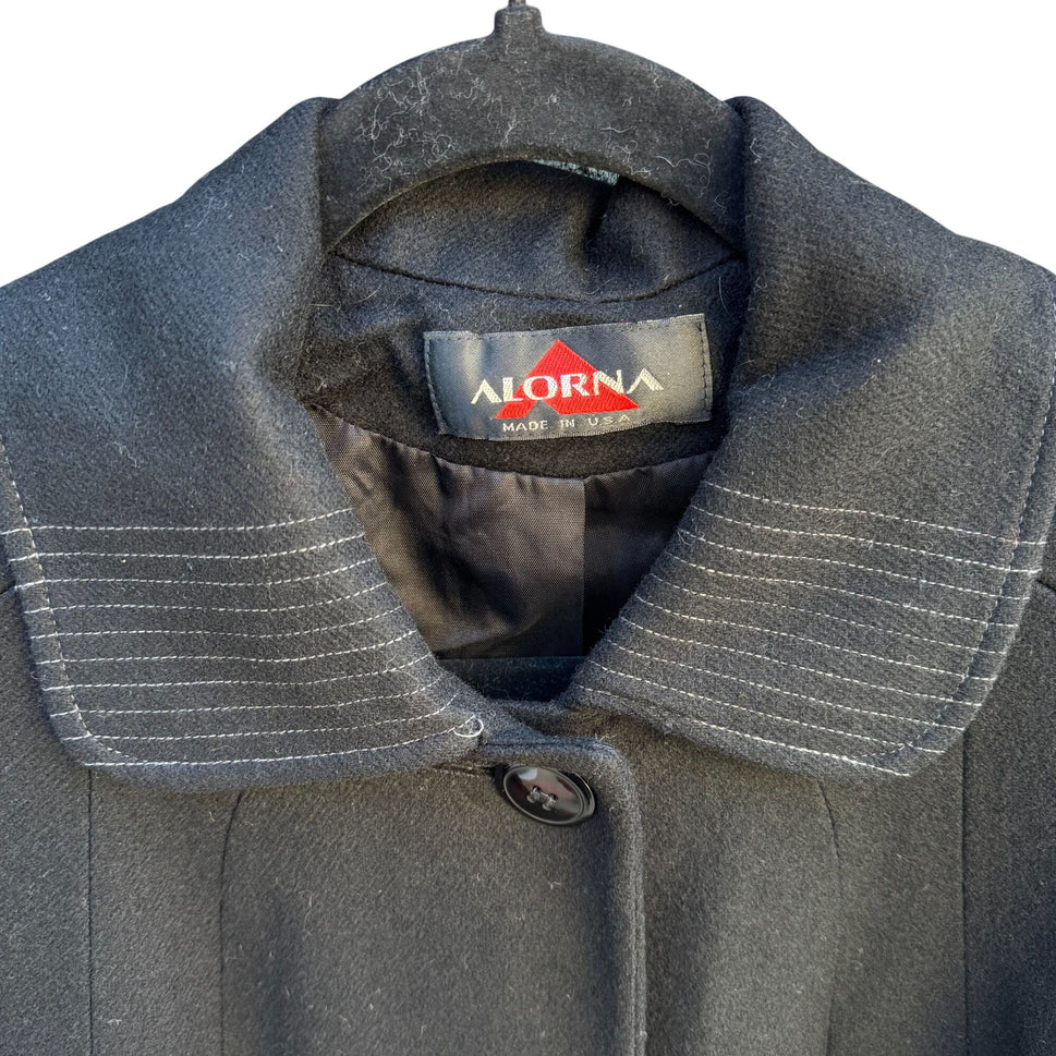 Alorna Vintage 80s 80s Womens Wool Stitched Black Coat Overcoat Minimalist Preppy