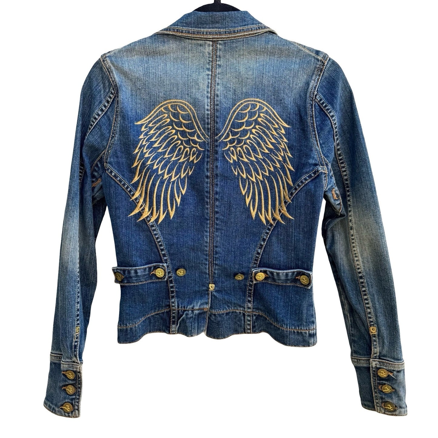 JC Denim Y2K Angel Wing Rocker Edgy Moto Indie Glam Embroidered Denim Jacket S