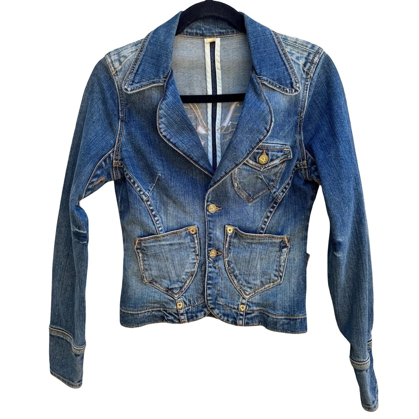 JC Denim Y2K Angel Wing Rocker Edgy Moto Indie Glam Embroidered Denim Jacket S