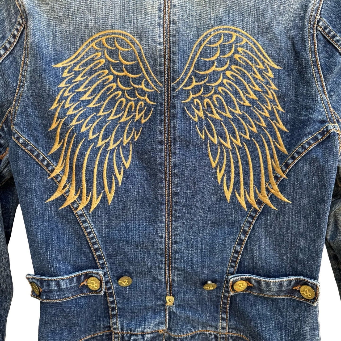 JC Denim Y2K Angel Wing Rocker Edgy Moto Indie Glam Embroidered Denim Jacket S