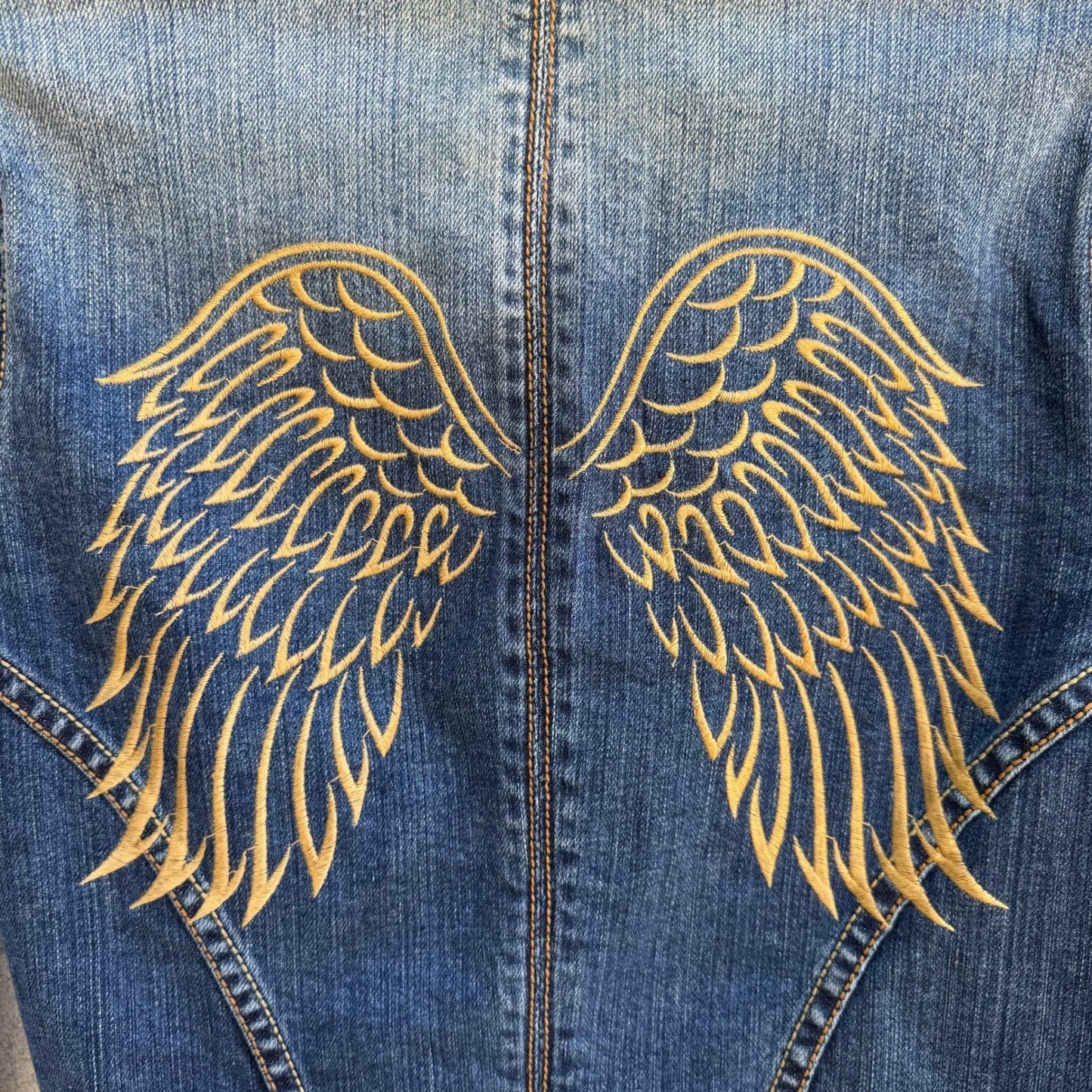 JC Denim Y2K Angel Wing Rocker Edgy Moto Indie Glam Embroidered Denim Jacket S
