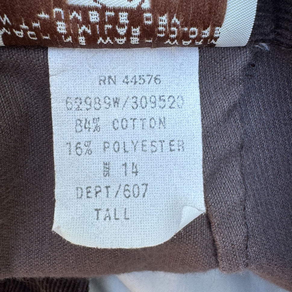 Sears Roebuck & Co Vintage 70s Brown Corduroy Pants Womens Tall Straight Leg 29