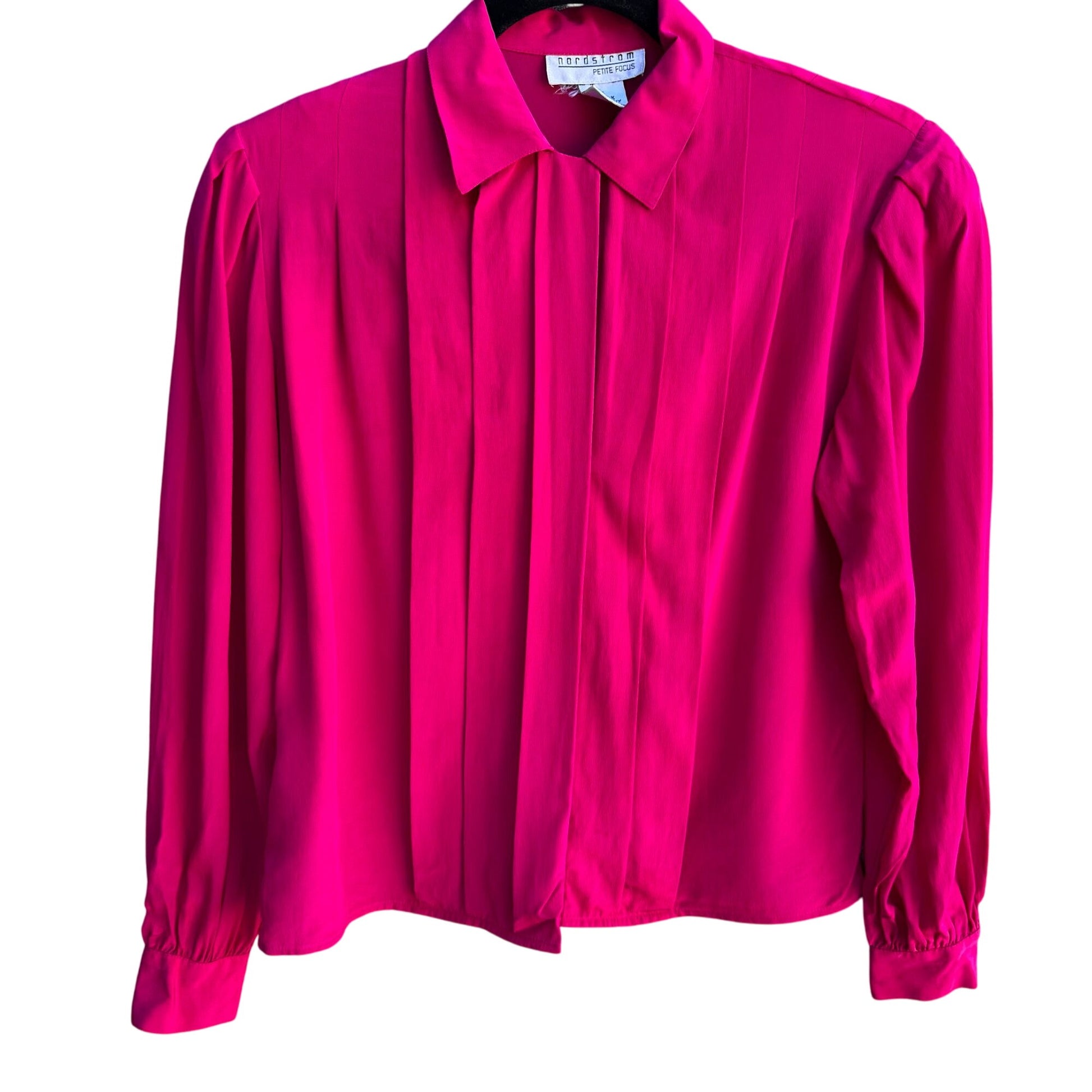 Nordstrom Petite Focus Vintage Womens Silk Hot Pink Long Sleeve Shirt Blouse 2