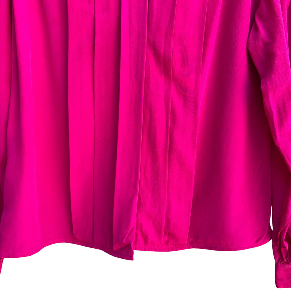 Nordstrom Petite Focus Vintage Womens Silk Hot Pink Long Sleeve Shirt Blouse 2