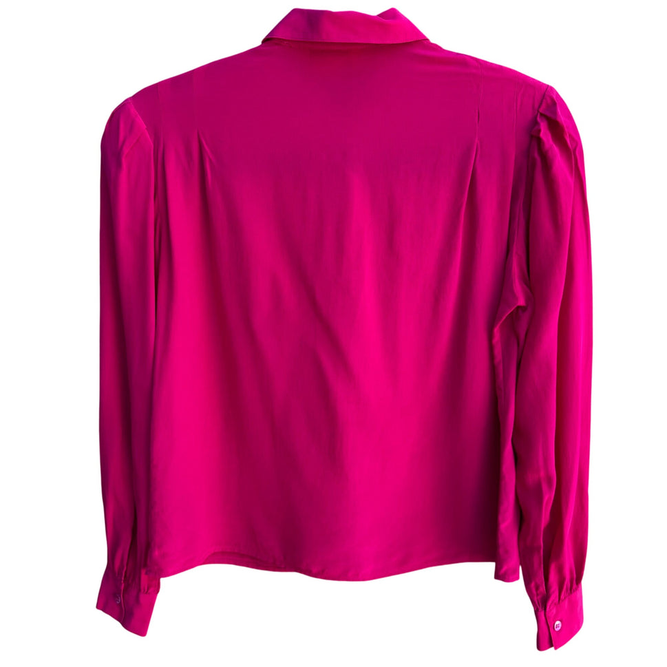 Nordstrom Petite Focus Vintage Womens Silk Hot Pink Long Sleeve Shirt Blouse 2