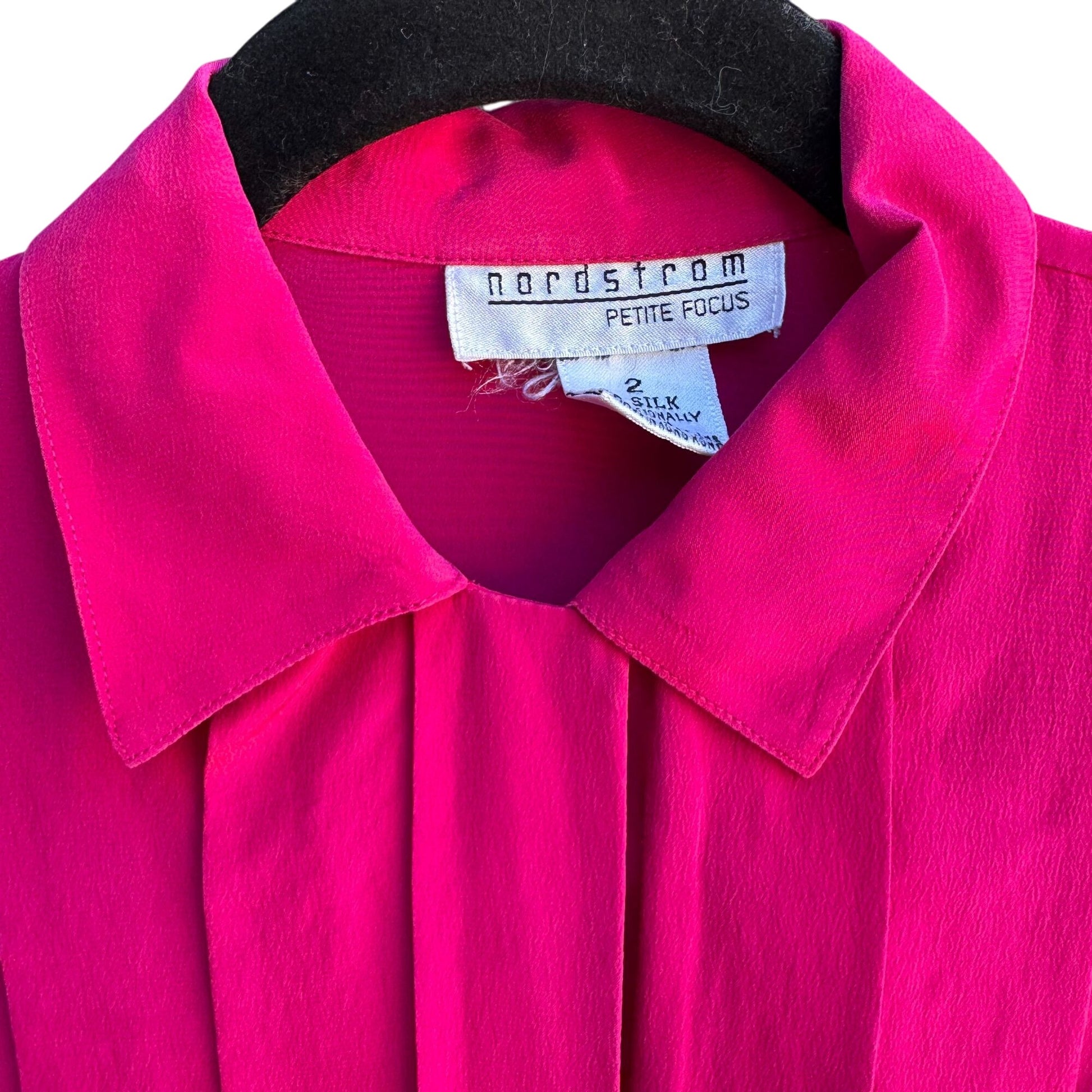 Nordstrom Petite Focus Vintage Womens Silk Hot Pink Long Sleeve Shirt Blouse 2