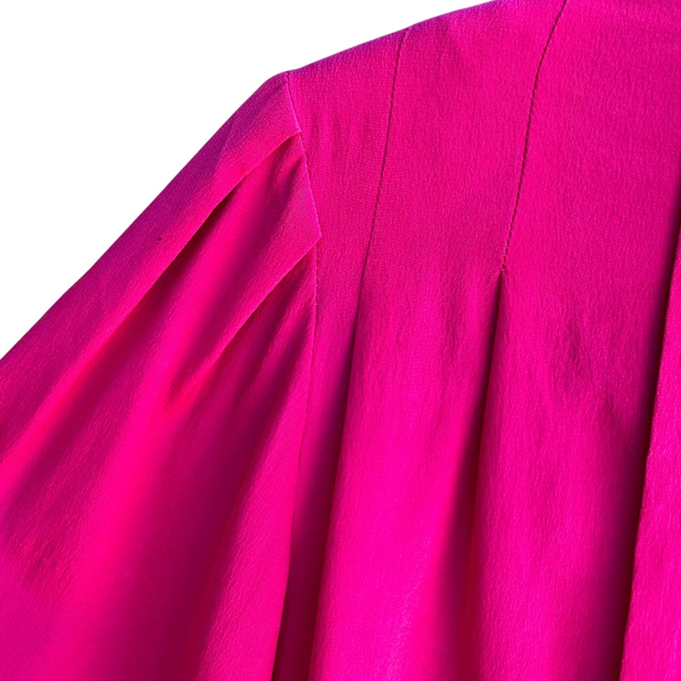 Nordstrom Petite Focus Vintage Womens Silk Hot Pink Long Sleeve Shirt Blouse 2