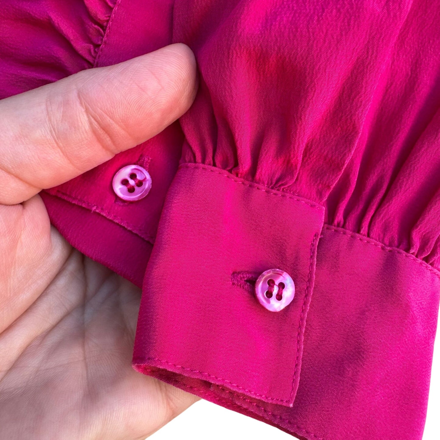 Nordstrom Petite Focus Vintage Womens Silk Hot Pink Long Sleeve Shirt Blouse 2